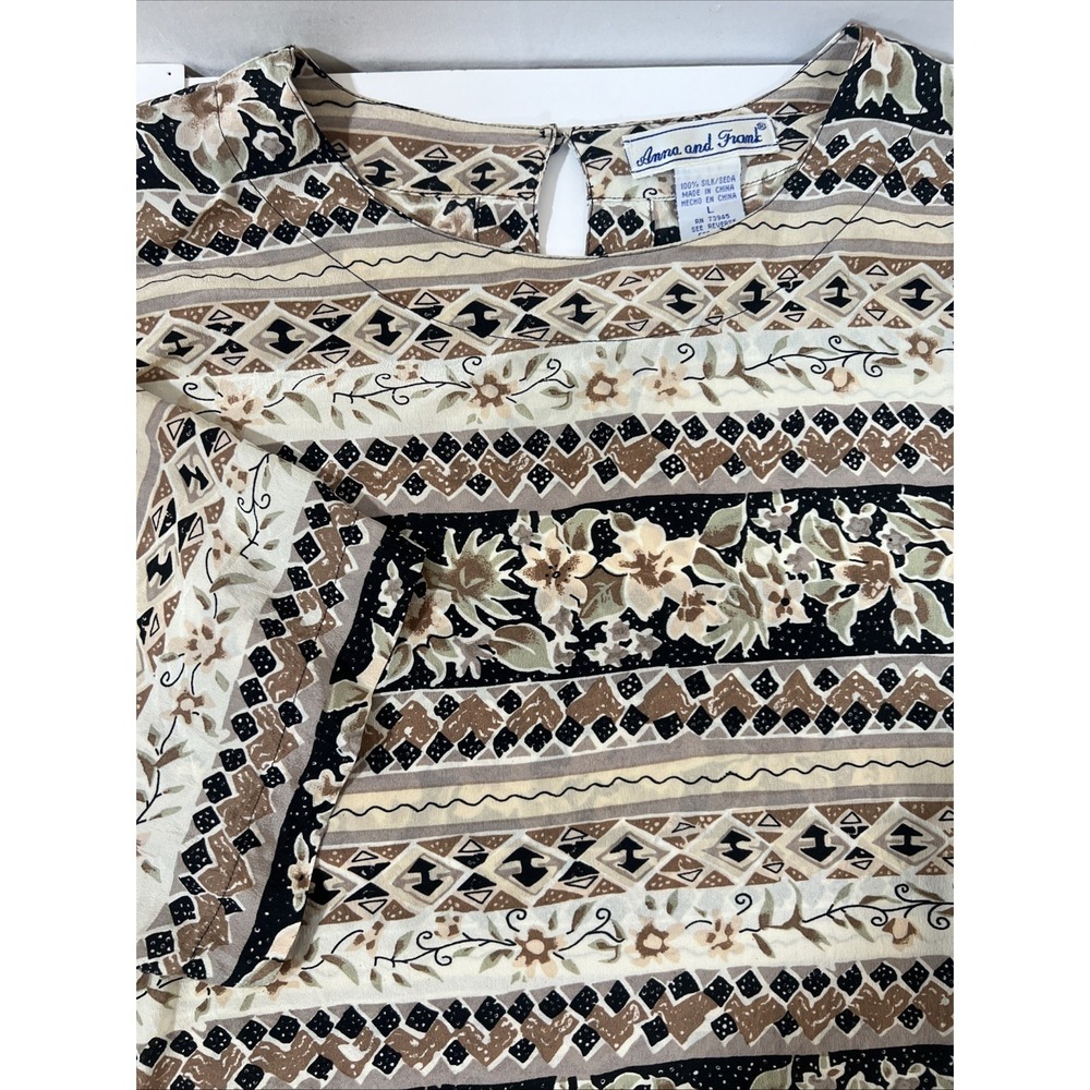 VTG Anna and Frank Top Women L 100% Silk Shirt Floral Blouse Cottagecore Boho